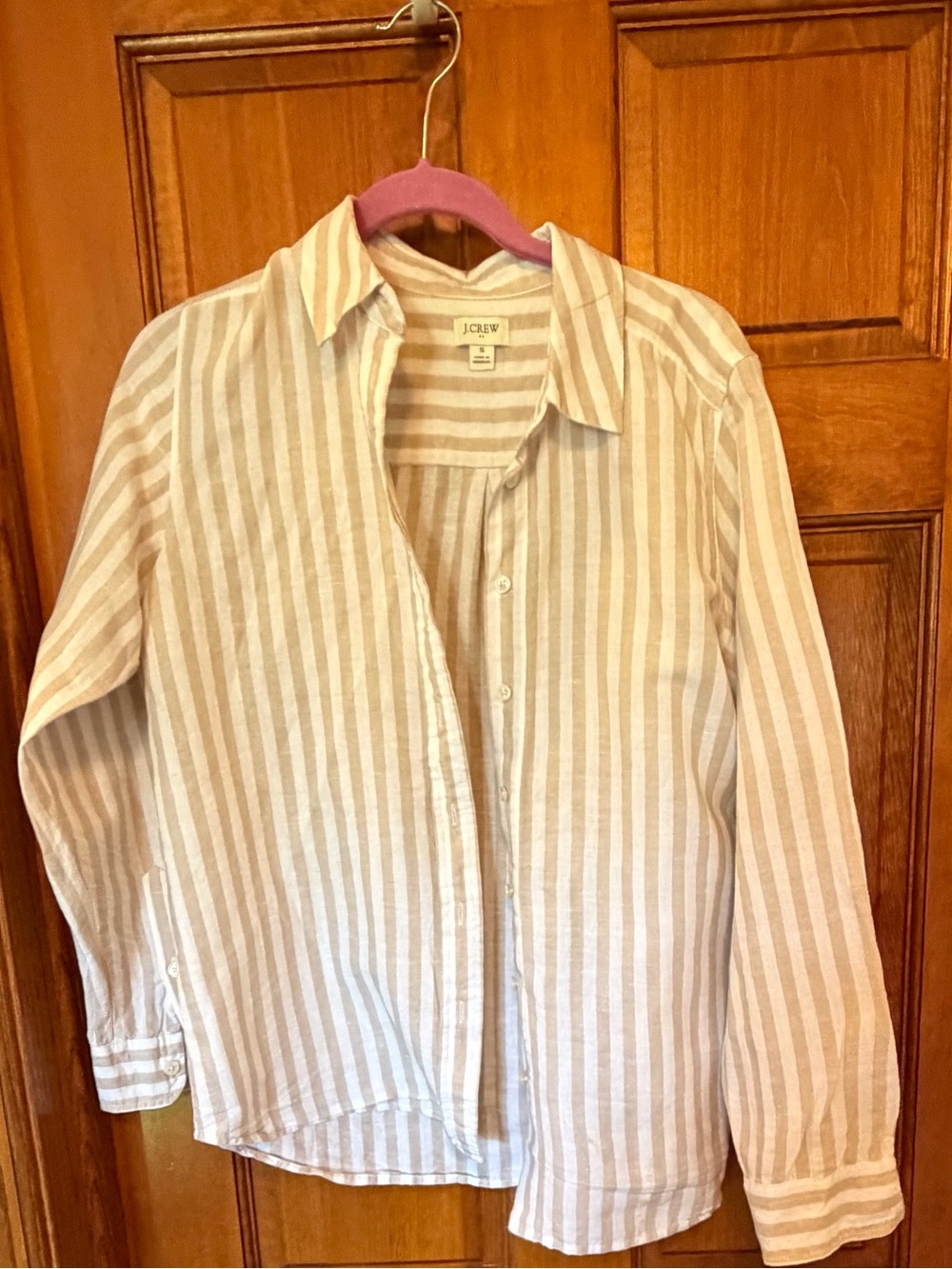 J. Crew women’s Beige and White Striped Linen Shirt